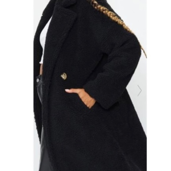 NWT-PrettyLittleThing, Women’s black borg lapel drop arm midi coat. Size: 4 (US) - Picture 12 of 12